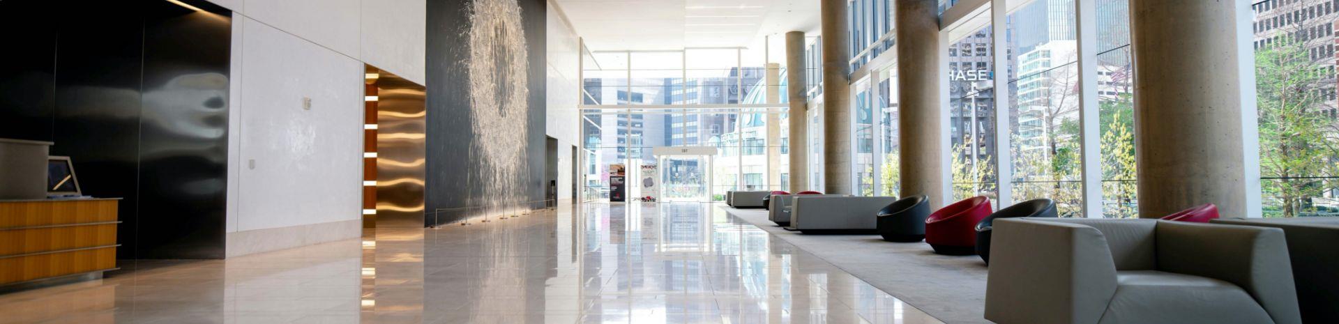 Modern office lobby with sleek flooring
